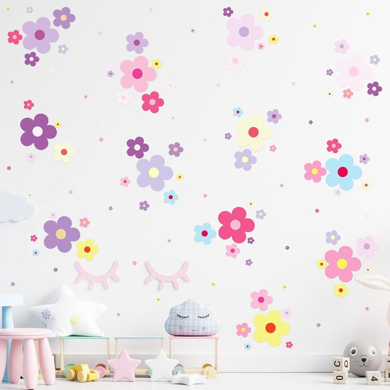 TaoBary 288 Pcs Y2k Cute Flowers Wall Sticker Colorful Floral Wall Decal Vinyl Peel and Stick Preppy Hippie Stickers Aesthetic Flowers Decor for Nursery Bedroom(9.1 x 11.4 Inch,Lovely Colors) - Image 4